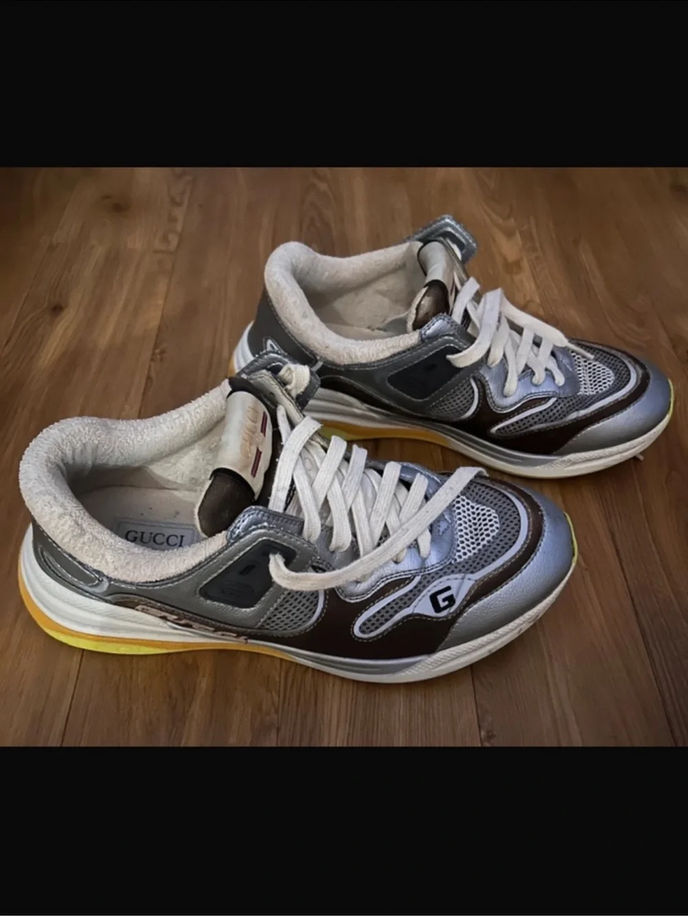 Gucci Multi-Color Chunky Sneakers in Brown, Gray, White, Yellow